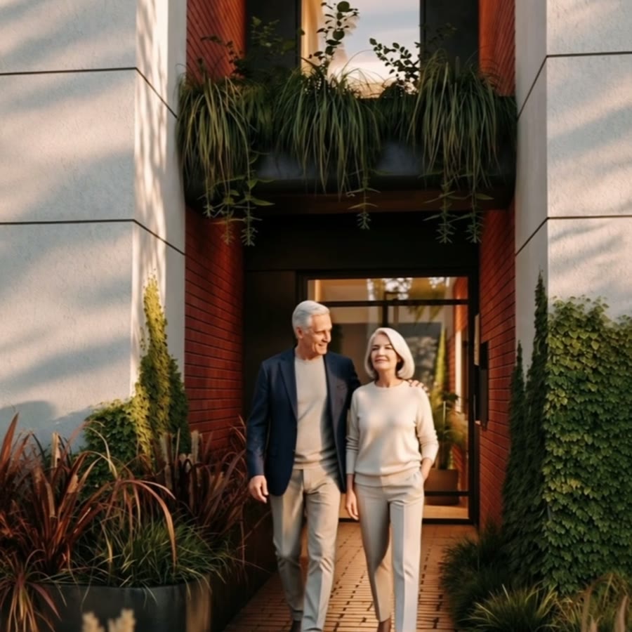 Render de una pareja entrando al edificio
